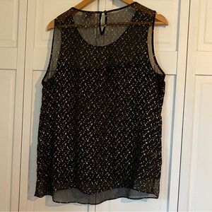 LOFT Black with Gold Flecks Pleated Semi-Sheet Shell Top Size: L